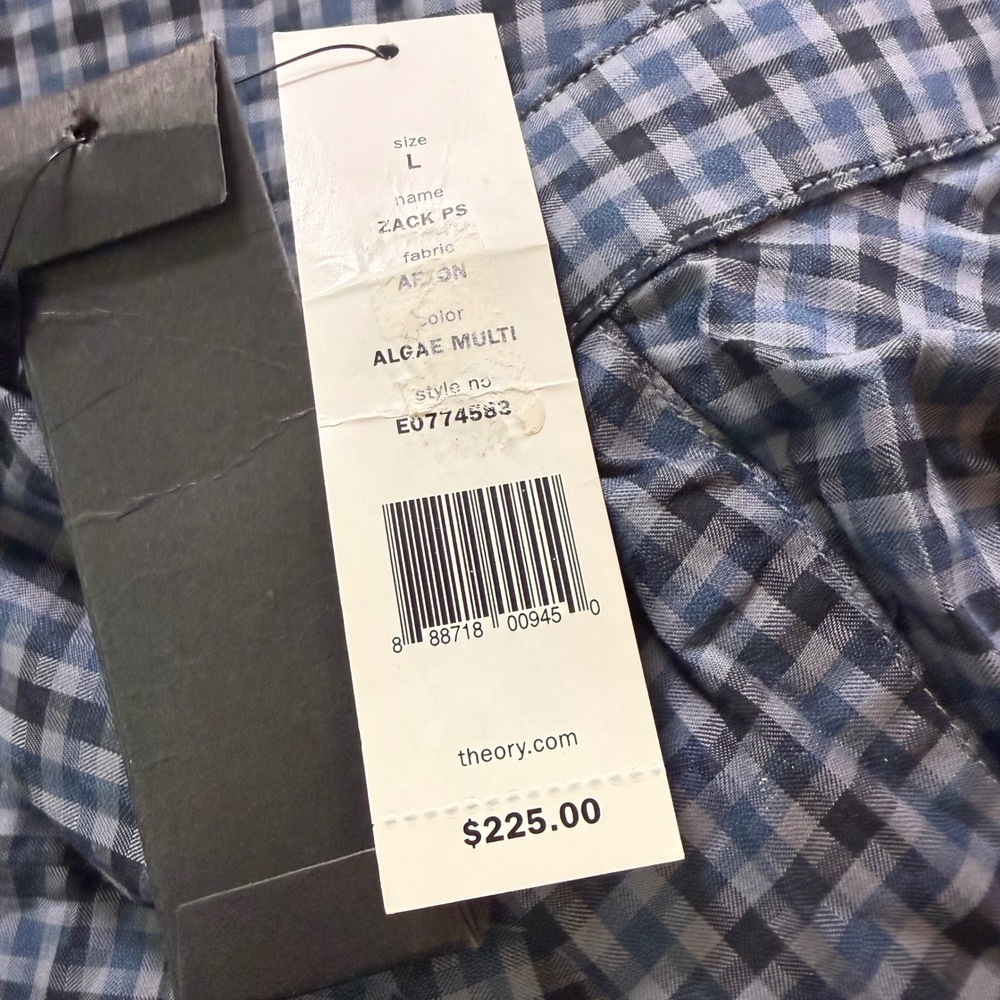 Theory Mens Zack PS Algae Multi Blue Gingham Check Button Down Shirt E0774583 L - Picture 8 of 10